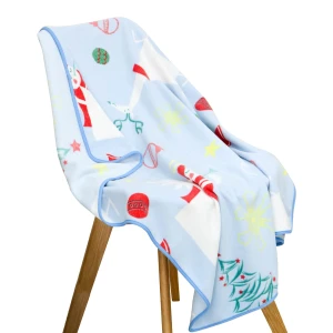 Angel Snow Printed Fleece Baby Blanket with Binding Edging (Blue)