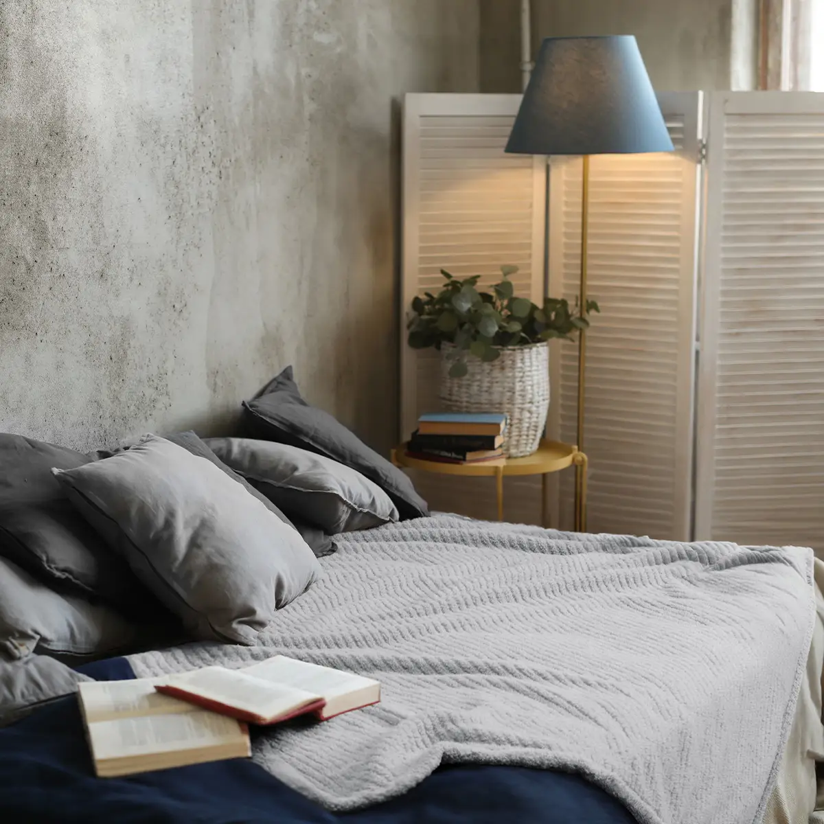 Fino Plush Blanket | Bold Striped Textured | Light Grey