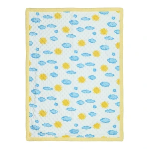 Sun and Cloud Printed Dimple Touch Velfleece Reversible Sherpa Baby Blanket (Yellow)